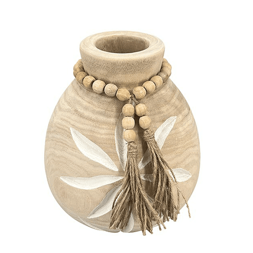 Vase en bois naturel avec gravure fleur