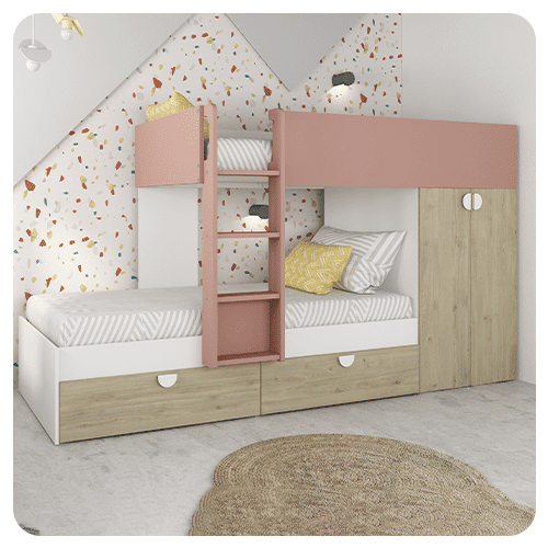 Lit superposé chêne blanc rose Flip